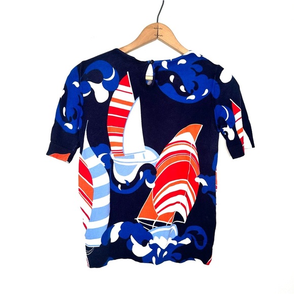 Talbot's | Nautical Geometric Sailboat Short Sleeve Sweater Size Medium Petite - Picture 3 of 5